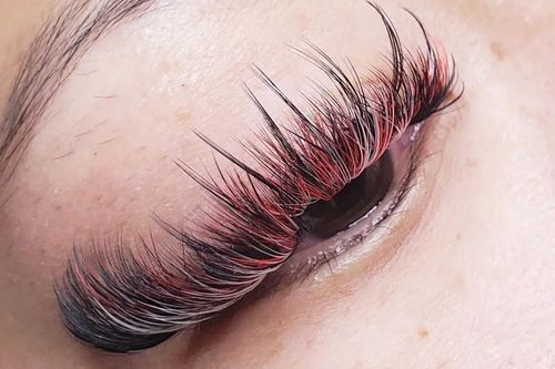 White and Red Hybrid Eyelash Extensions